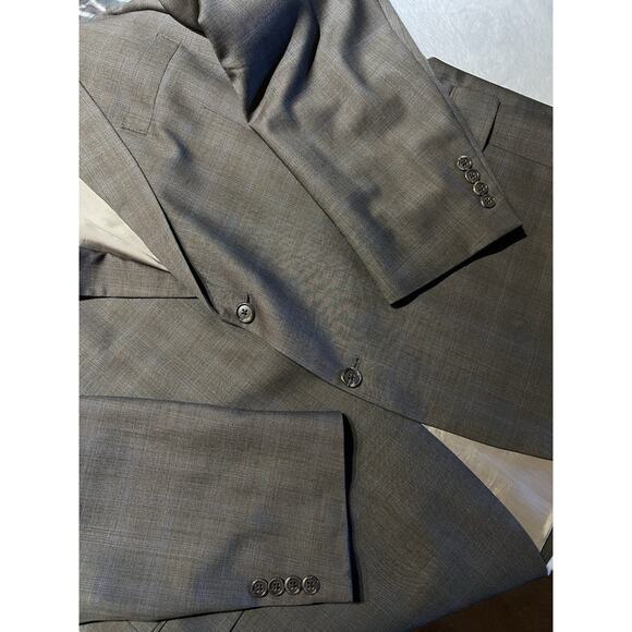 Hart Schaffner Marx Mens 52L 44x34 Taupe Gray Ice Blue Plaid Suit U.S.A. - Picture 5 of 16